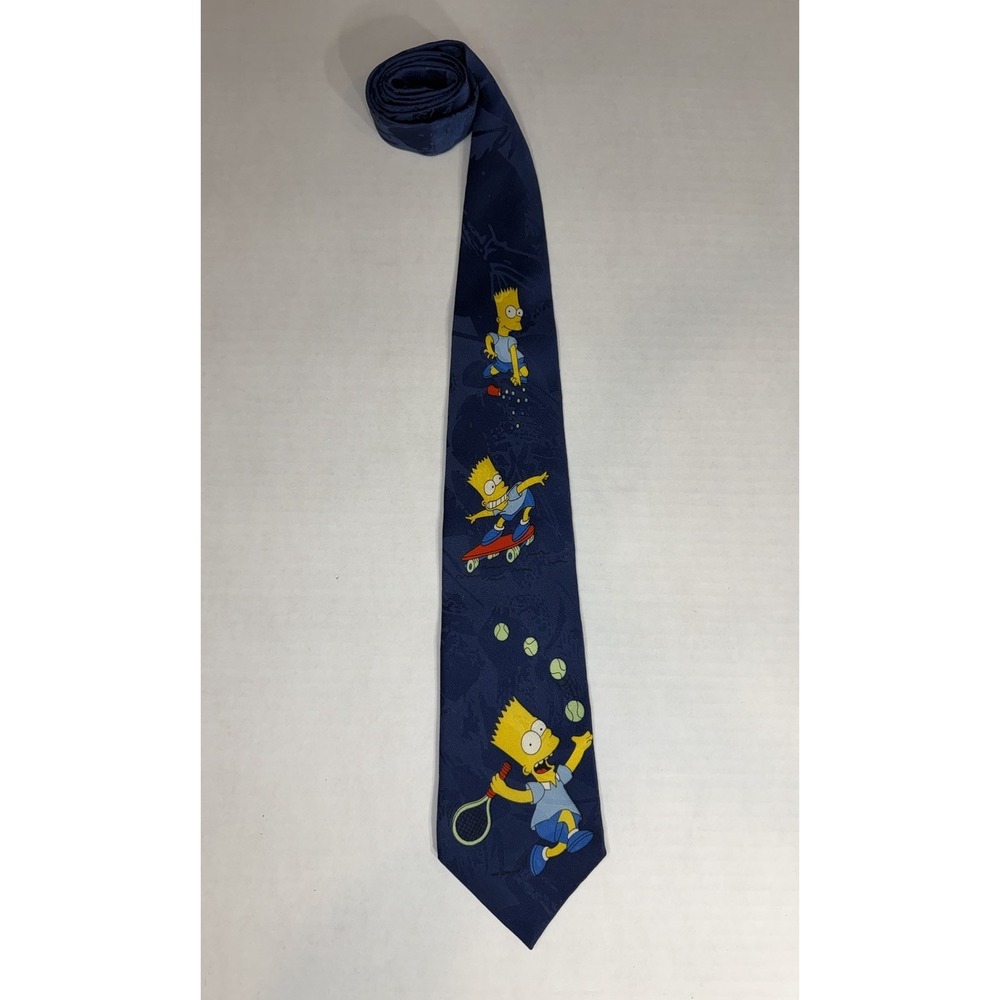Vintage 1992 The Simpsons Cartiush 100% Silk Tie Bart Skateboard Tennis